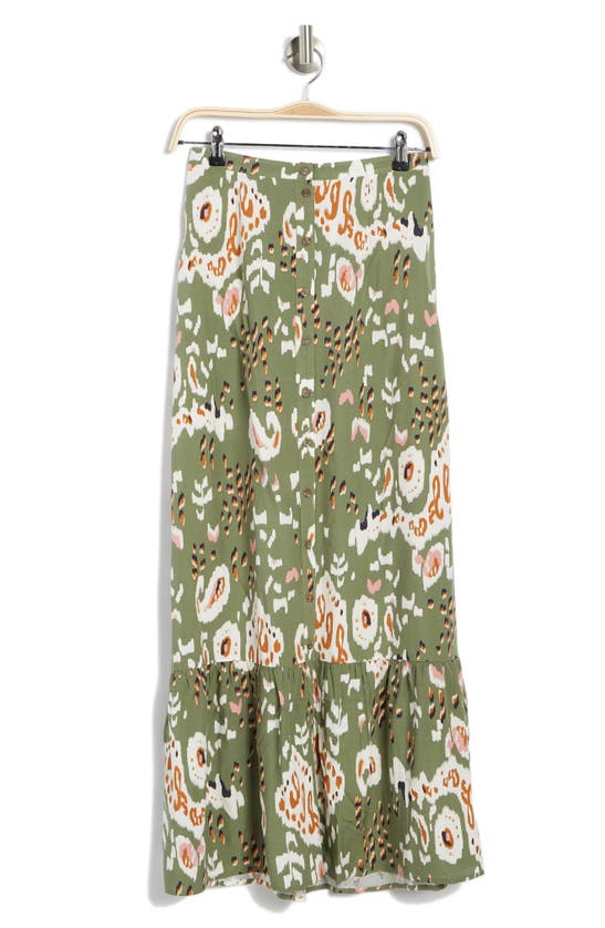 Dr2 By Daniel Rainn Paisley Button Front Maxi Skirt In M926 Herb Green
