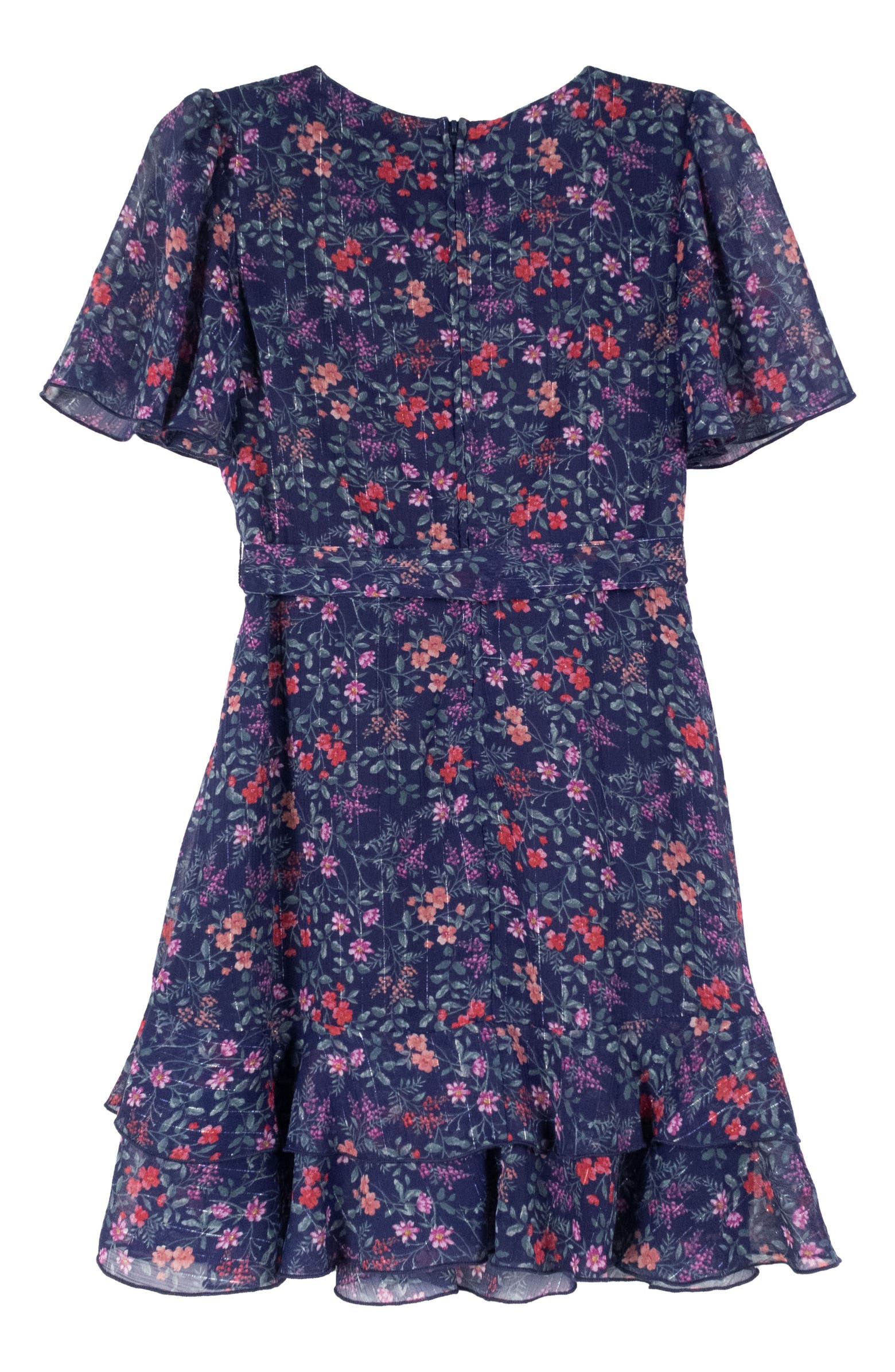 Zunie Kids' Metallic Stripe Floral Chiffon Dress | Nordstrom