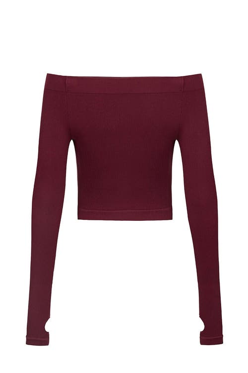 Shop Nocturne Long Sleeve Crop Top In Burgundy
