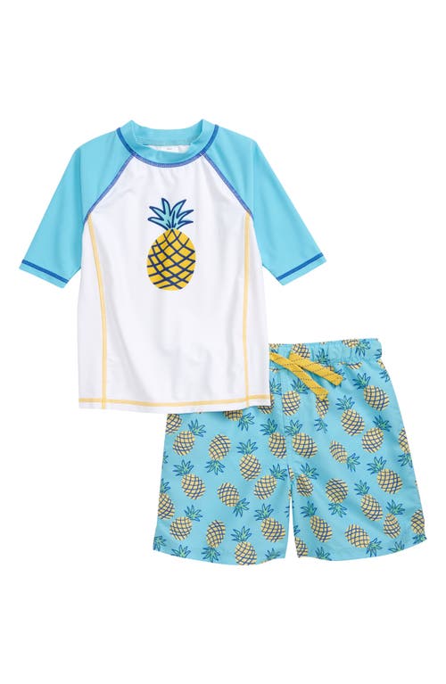 Tucker + Tate Kids' Two-Piece Rashguard Swimsuit in White- Blue Pineapples