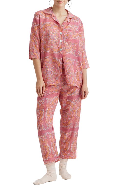 Ines Cotton & Silk Crop Pajamas in French Rose