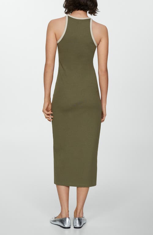 Shop Mango Contrast Trim Cotton Blend Midi Dress In Khaki Green