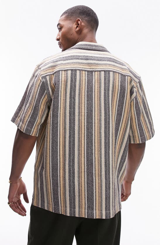 Shop Topman Textured Stripe Oversize Camp Shirt In Grey Multi