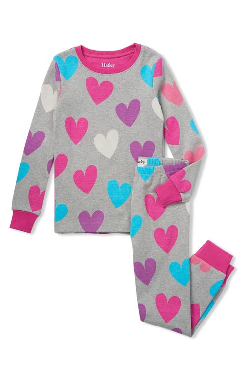 Hatley Kids' Fun Hearts Fitted Two-Piece Cotton Pajamas in Grey at Nordstrom, Size 2T