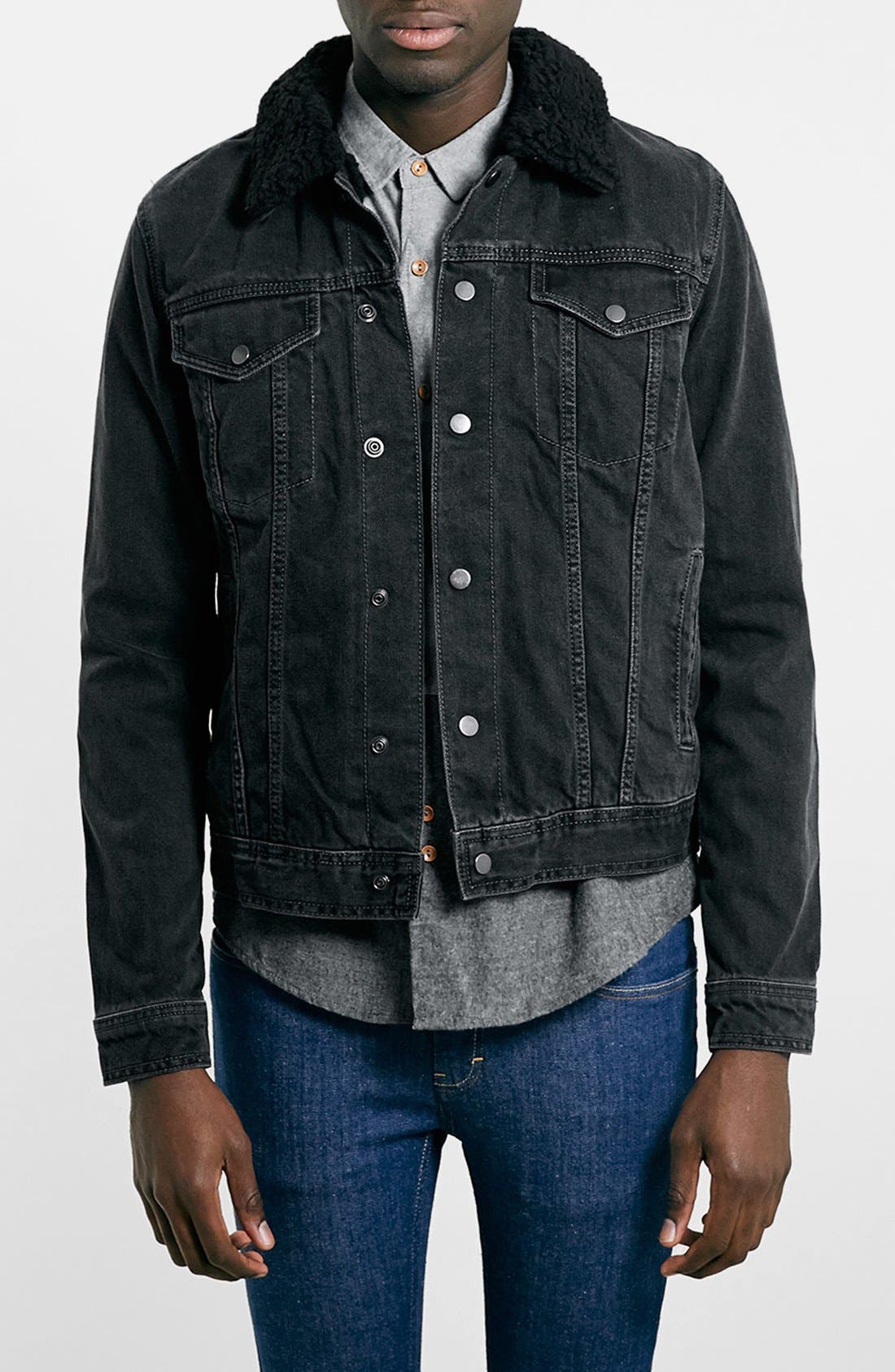 Topman Black Denim Jacket with Collar Nordstrom