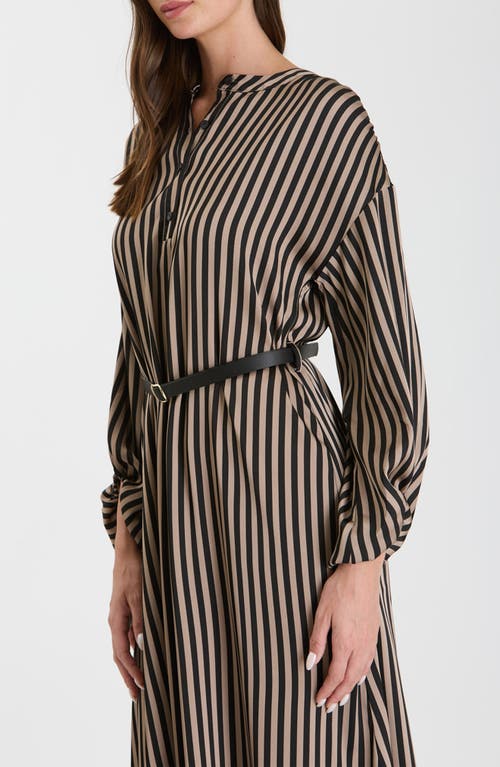 August Sky Stripe Balloon Sleeve Shirtdress In Taupe