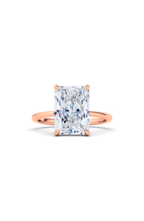 Hautecarat Radiant Cut Lab Created Diamond Ring In 3.00 Ctw 18k Rose Gold