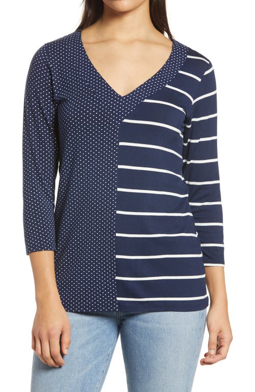 Loveappella Floral Stripe Top in Navy