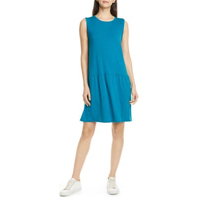 Petite Eileen Fisher Drop Waist Jersey Dress, Green