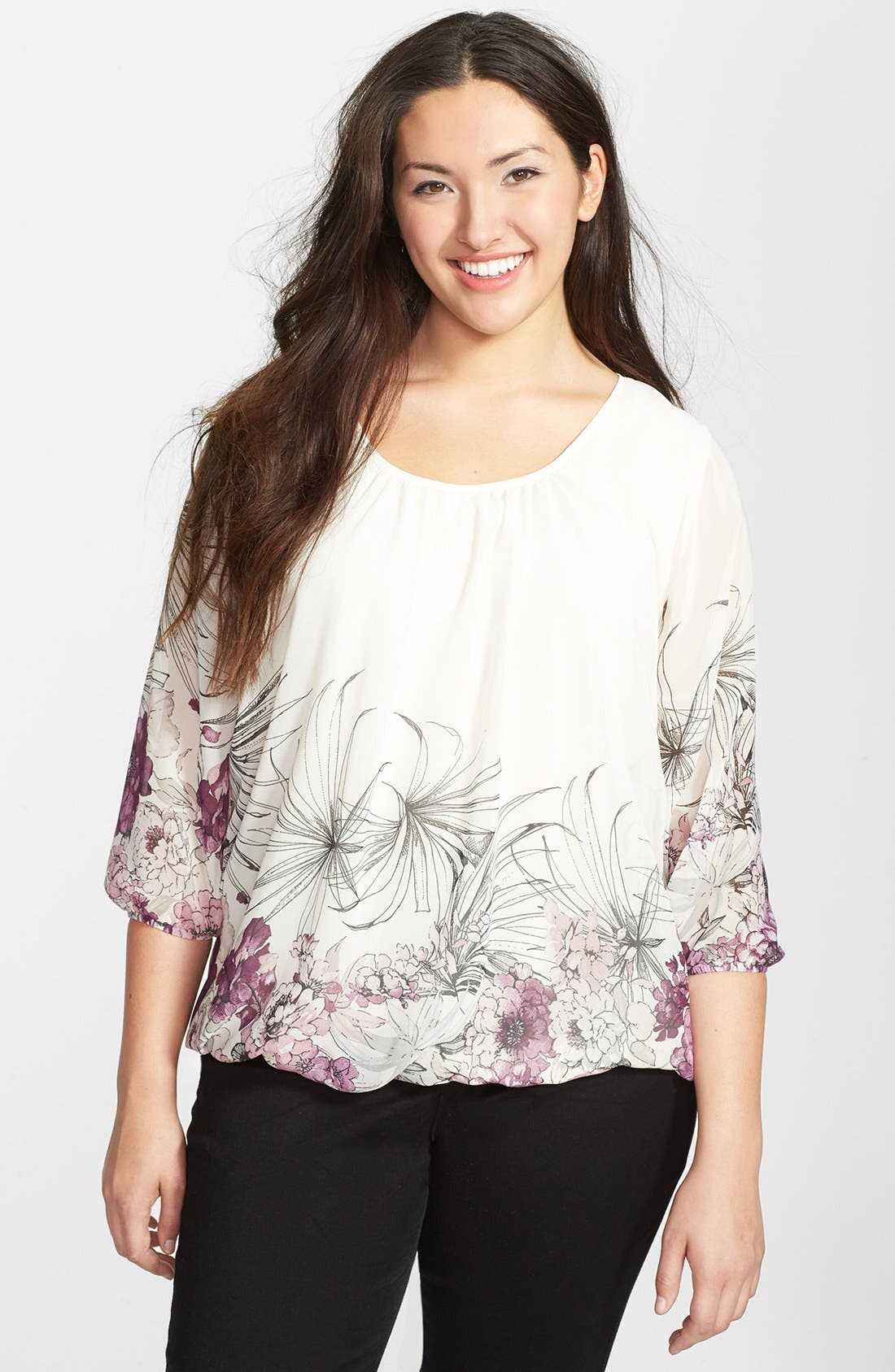 Evans Floral Print Bubble Hem Top (Plus Size) Nordstrom