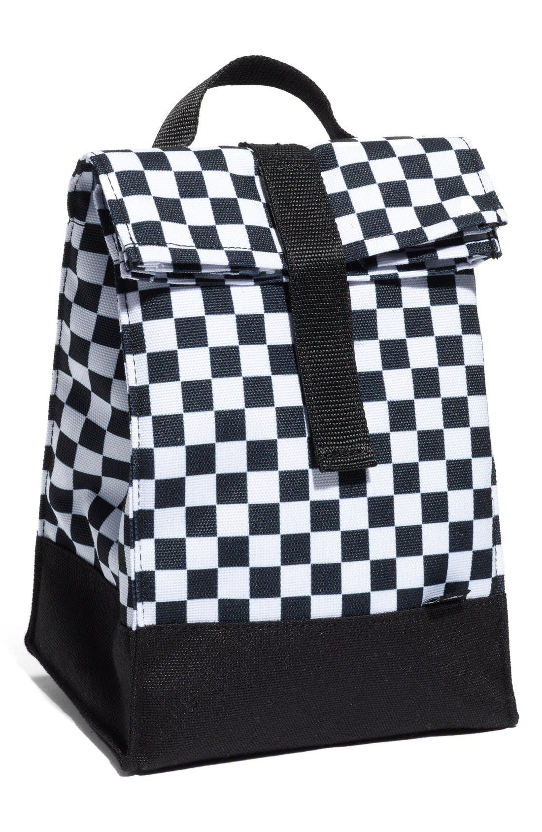 vans mow black checkerboard lunch bag
