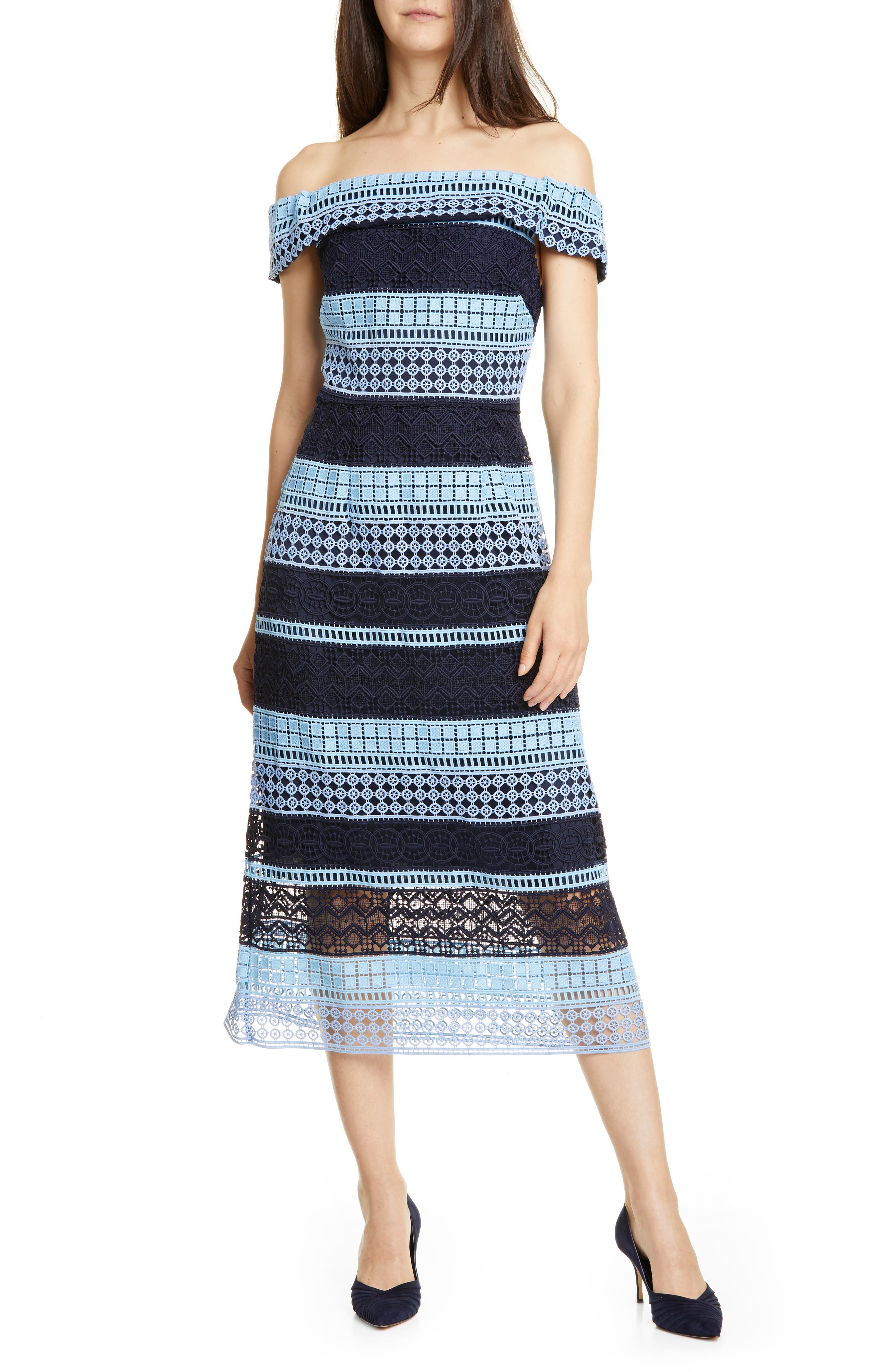 Ted Baker London Off-The-Shoulder Lace Dress, Blue
