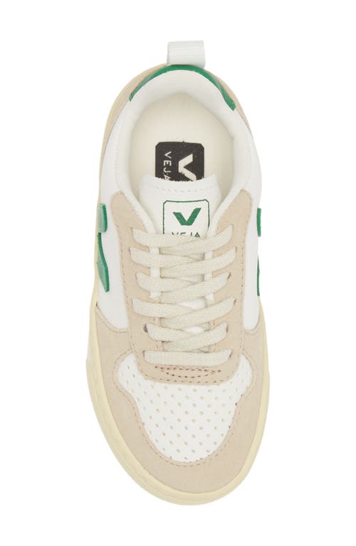 Veja Kids' Small V-10 L Chromefree™ Sneaker In Extra-white/ Emeraude/ Almond