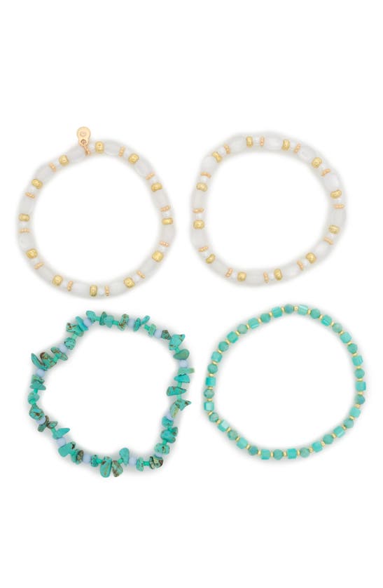 Shop Melrose And Market 4-pack Beaded Stretch Bracelets In Turquoise- Ivory