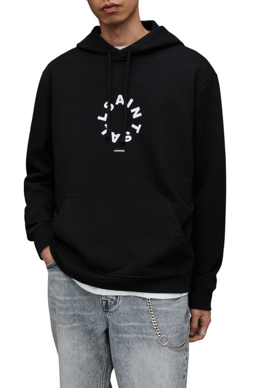 AllSaints Tierra Pullover Graphic Hoodie Jet Black at Nordstrom,