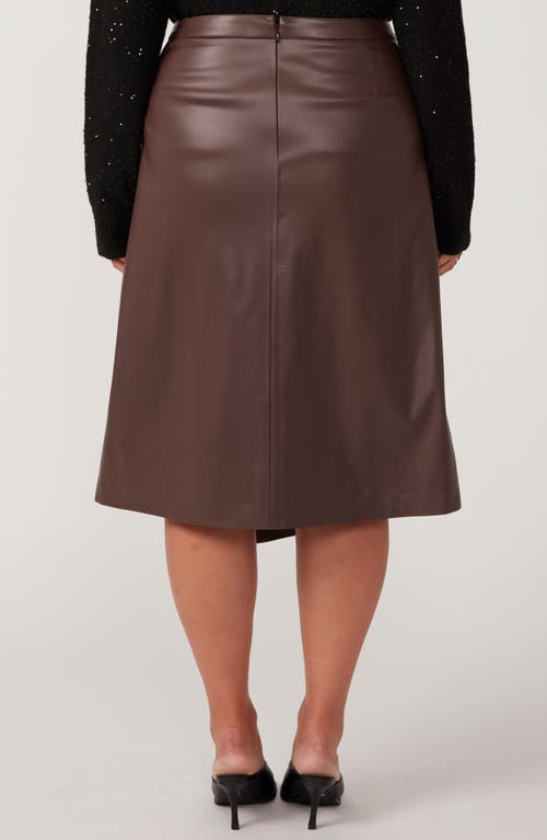 Shop Estelle Michelangelo Faux Leather Wrap Midi Skirt In Chocolate