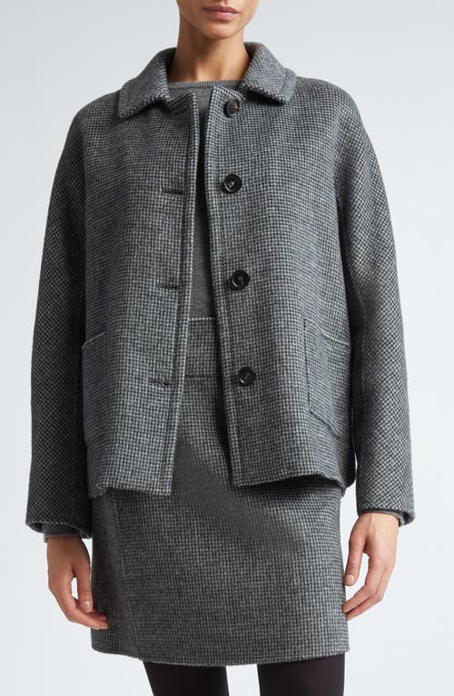 Shop Max Mara Sorriso Check Wool Blend Short Coat In Medium Grey