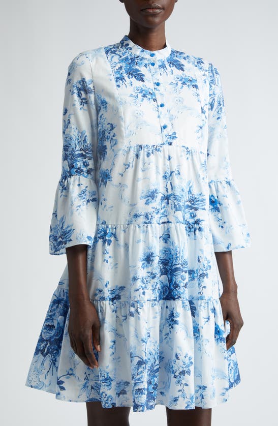 Shop Erdem Antique Floral Print Tiered Shirtdress In Antique Print Blue