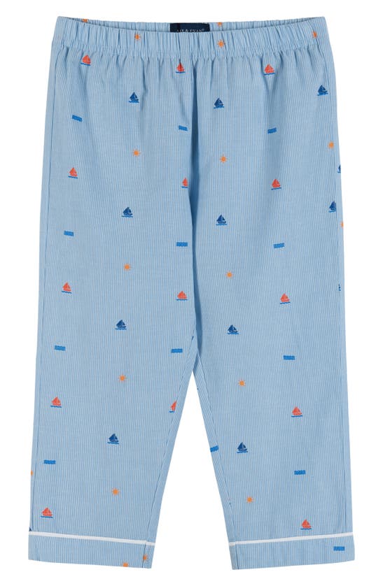 Shop Andy & Evan Kids' Stripe Sailboat Print Two-piece Pajamas In Blue Sailboat