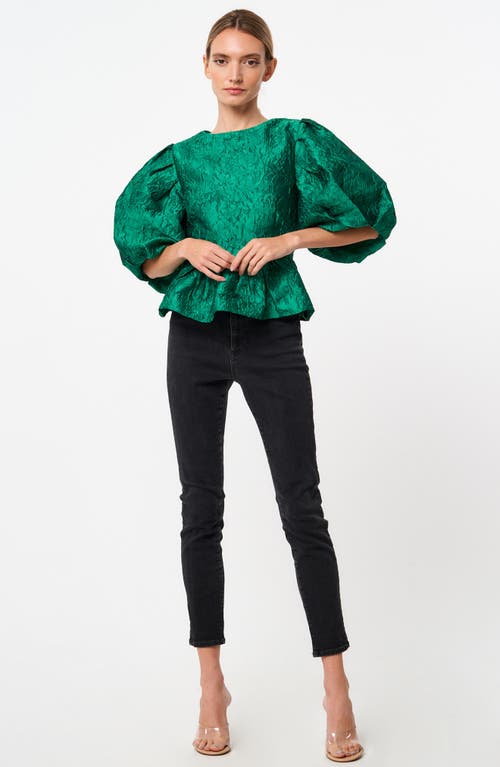 Shop Ciebon Tina Puff Sleeve Peplum Top In Green