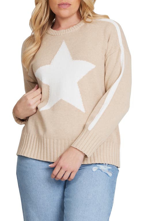Star Cotton & Cashmere Crewneck Sweater in Brown Sugar/White