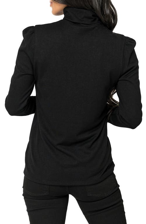 Gibsonlook Puff Sleeve Rib Turtleneck In Black