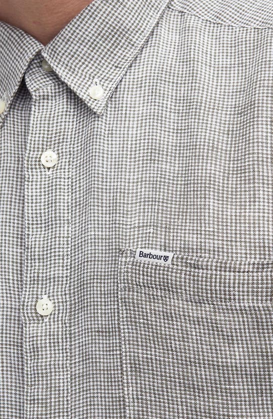 Shop Barbour Linton Tailored Fit Check Linen Button-down Shirt In Olive