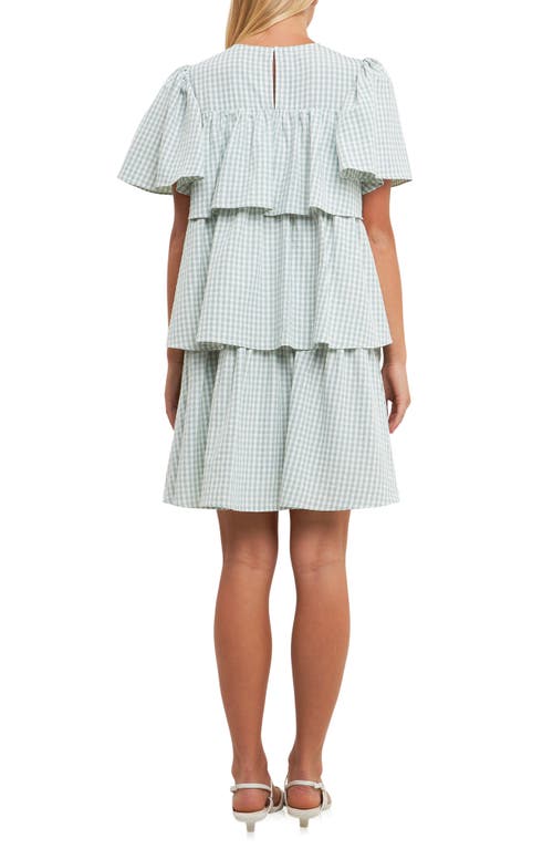 English Factory Gingham Print Tiered Dress In Green/white