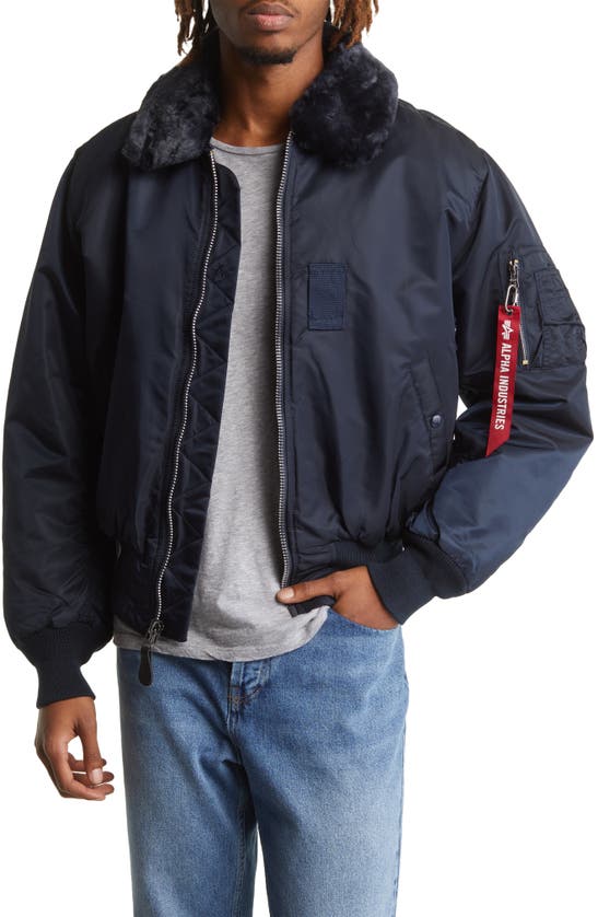 Alpha Industries Alpha B-15 Water Resistant Flight Jacket With Removable Faux Fur Collar In Replica Blue