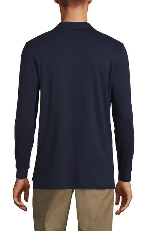 Shop Lands' End School Uniform  Long Sleeve Interlock Polo Shirt In Classic Navy