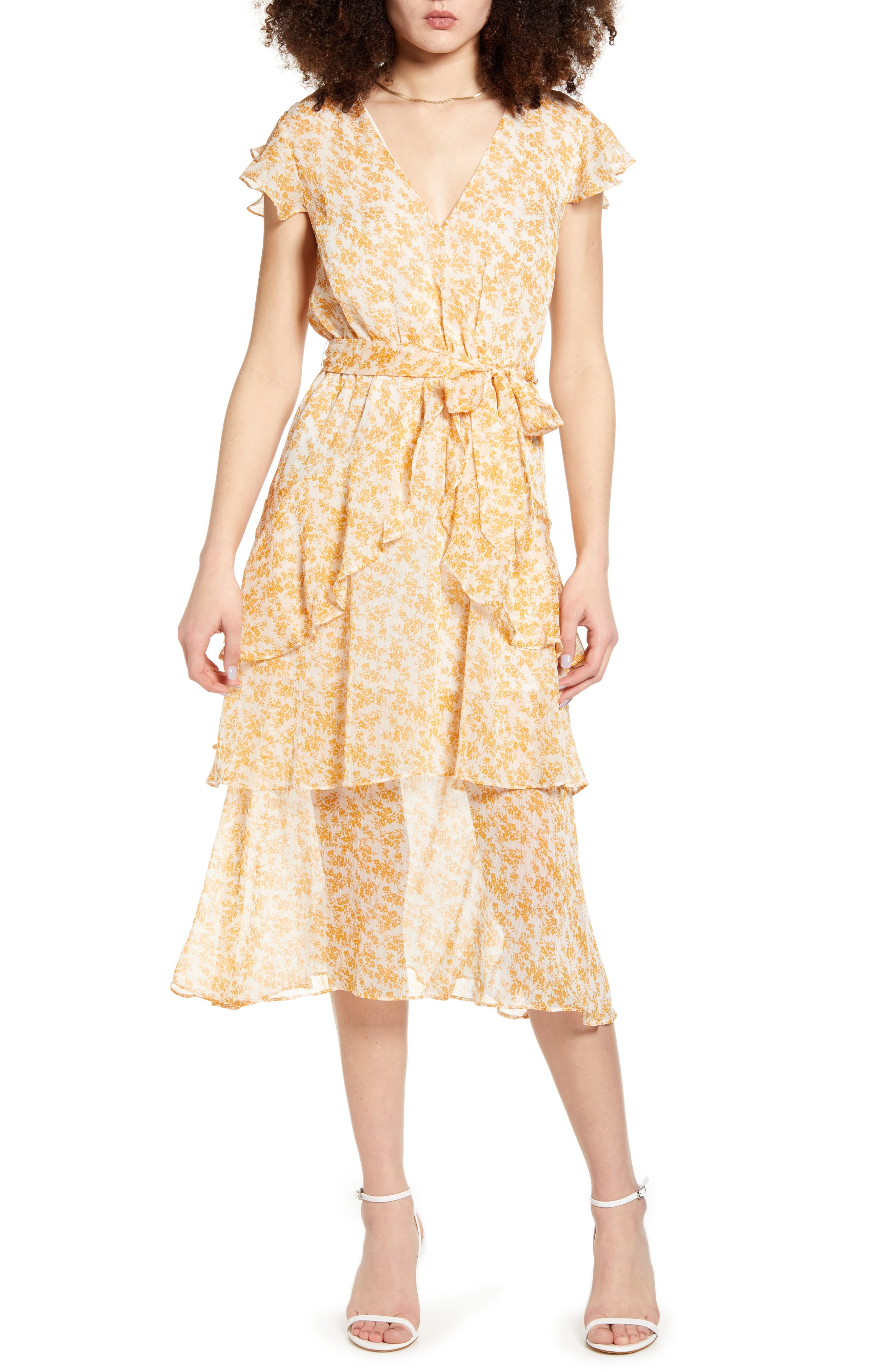 white and gold midi dress