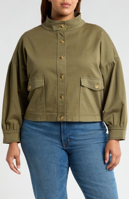 Shop Caslonr Caslon(r) Balloon Sleeve Stretch Cotton Jacket In Olive Burnt