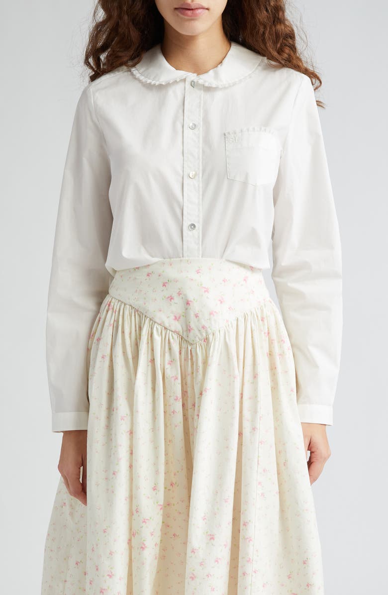 Sandy Liang Wembley Lace Trim Cotton Poplin Button-Up Shirt, Main, color, White