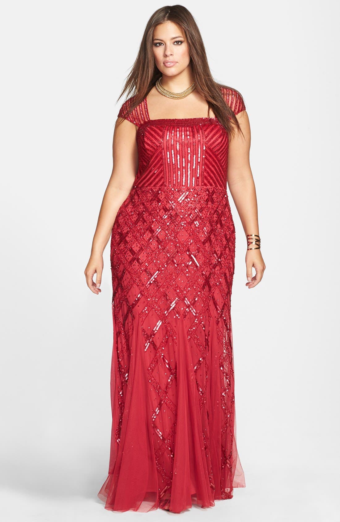 Adrianna Papell Cap Sleeve Sequined Gown (Plus Size) Nordstrom