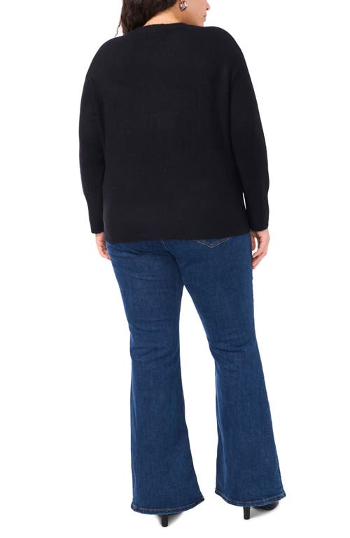 Shop Vince Camuto Rib Trim Crewneck Sweater In Rich Black