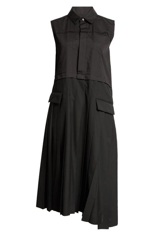 Shop Sacai Pleated Mixed Media Midi Dress In Black