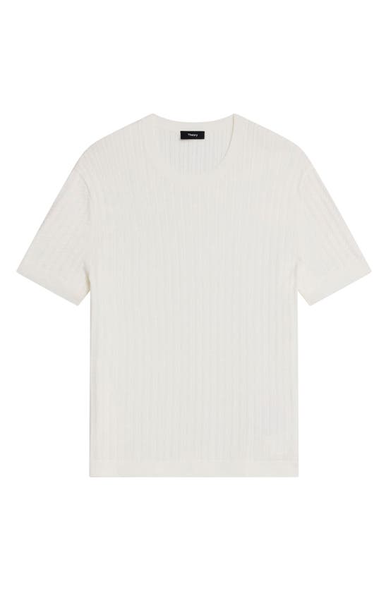 Shop Theory Cable Short Sleeve Cotton Blend Sweater In Ivory