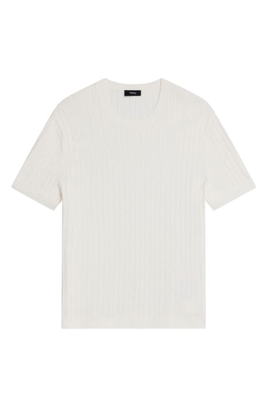 Theory Cable Short Sleeve Cotton Blend Sweater In Ivory
