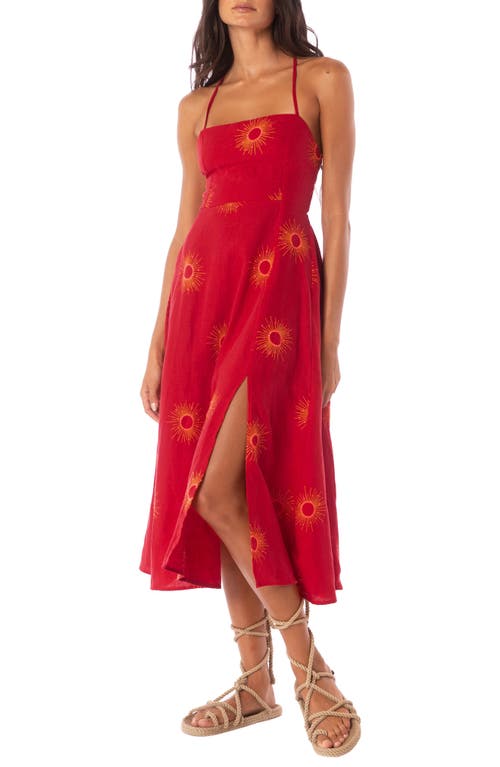 Shop Maaji Eclipse Remi Linen Cover-up Midi Sundress In Red