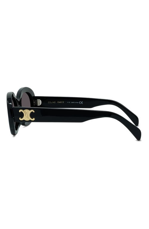 Celine Triomphe Logo Oval Acetate Sunglasses In Shiny Solid Black/smoke