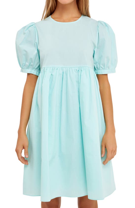 Shop English Factory Puff Sleeve Cotton Babydoll Dress In Mint