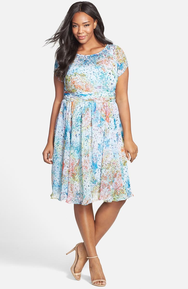 Adrianna Papell Floral Print Chiffon Dress (Plus Size) | Nordstrom