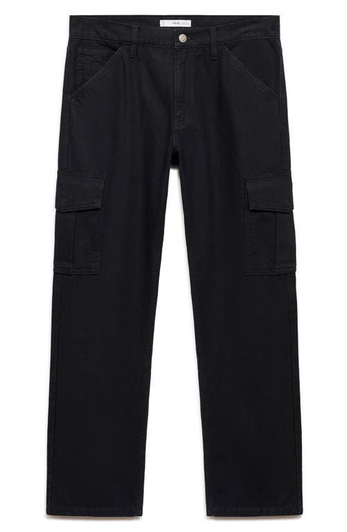 Shop Mango Regular Fit Cargo Jeans In Black Denim