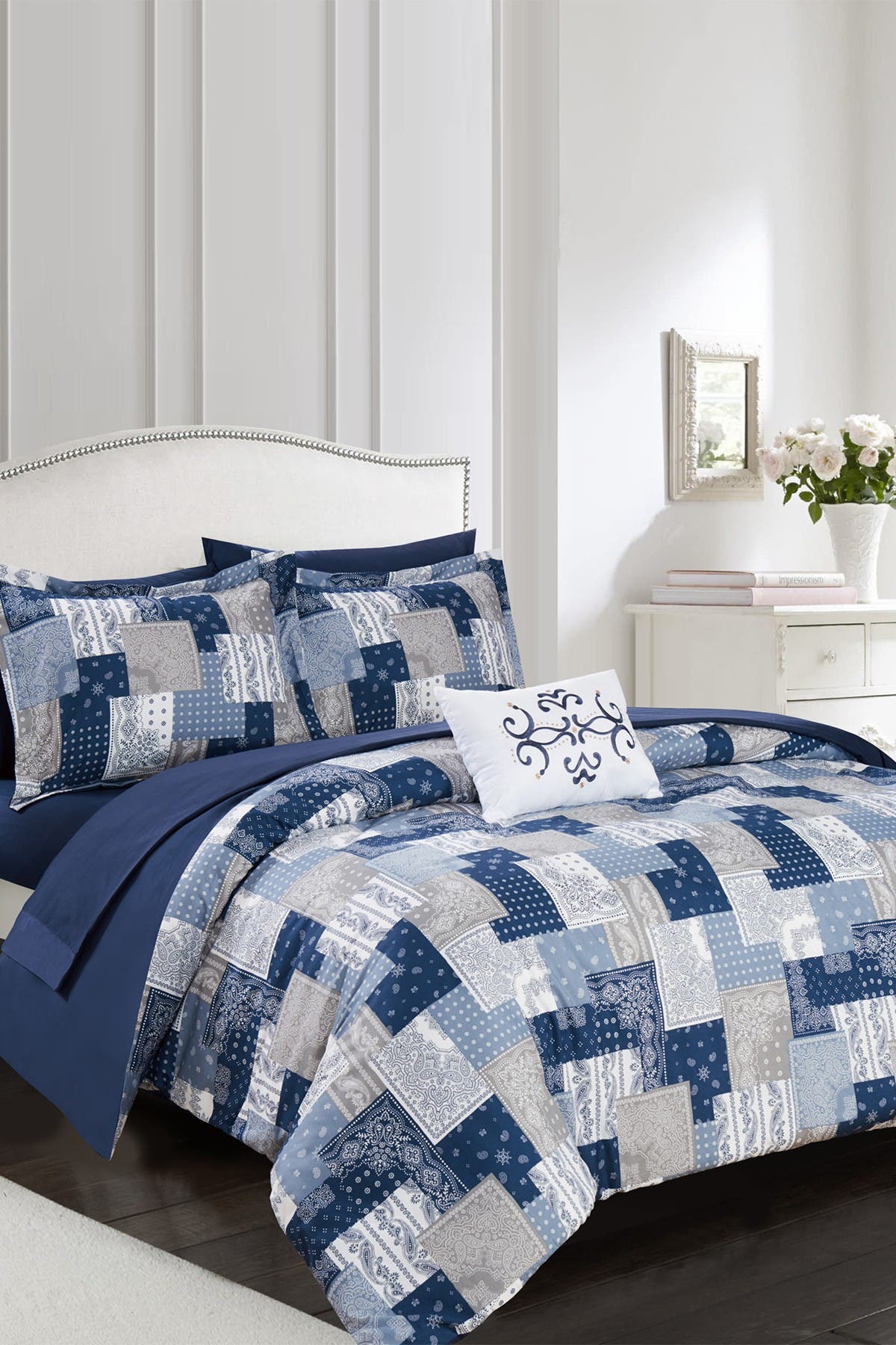 Chic Home Bedding Queen Dei Reversible Bohemian Paisley Print Patchwork Embossed Design Queen Bed In A Bag Comforter 8 Piece Set Blue Nordstrom Rack