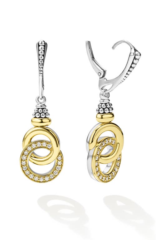 Lagos Signature Caviar Two-tone Interlocking Diamond Drop Earrings In Two-tone