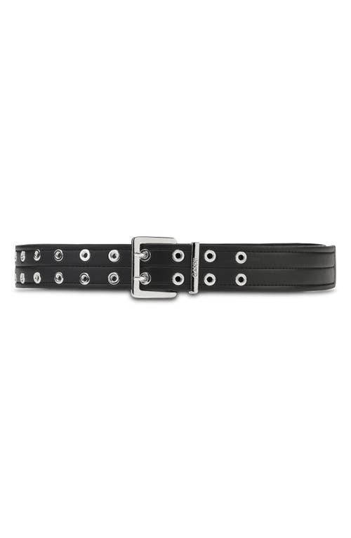 Double Eyelet Recycled Leather Belt in Black