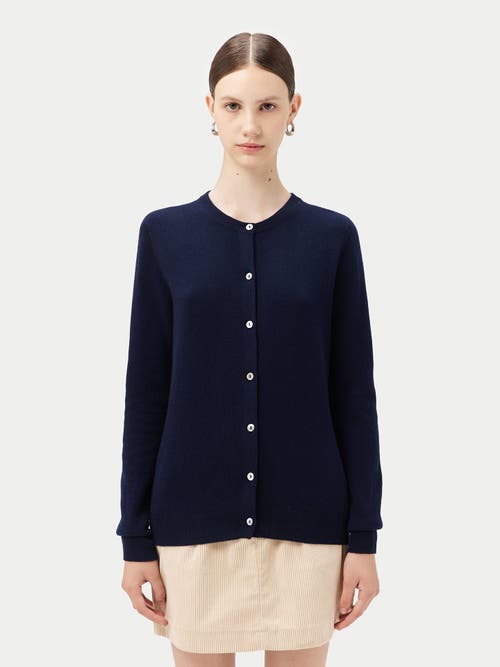 Shop Gobi Cashmere Crew Neck Cardigan In Brilliant Navy