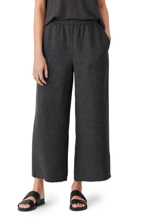 Eileen Fisher Organic Linen Crop Wide Leg Pants In Graphite
