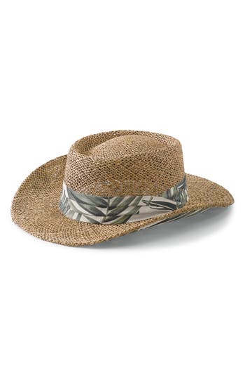 Shop San Diego Hat Seagrass Gambler Hat In Beige/leaf Print