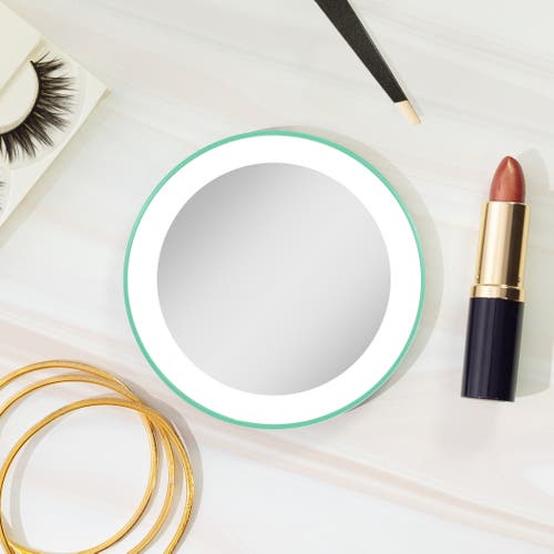 Zadro Lighted Compact Mirror With 10x Magnification & Suction Cup In Seafoam Green